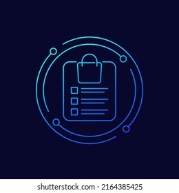 icono de lista de compras, diseño lineal