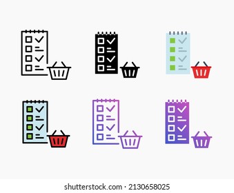 shopping list icon set with line, outline, flat, filled, glyph, color, gradient. Editable stroke and pixel perfect. Can be used for digital product, presentation, print design and more.