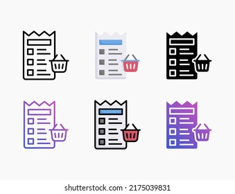 Shopping List icon set with line, outline, flat, filled, glyph, color, gradient. Editable stroke and pixel perfect. Can be used for digital product, presentation, print design and more.