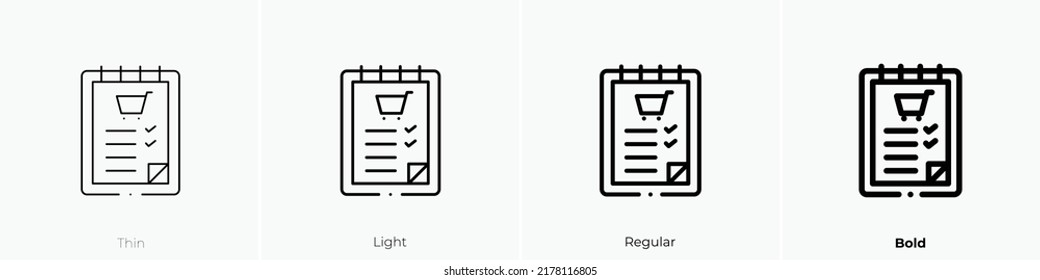 Symbol der Einkaufsliste. Thin, hellrosa und feines Design einzeln auf weißem Hintergrund