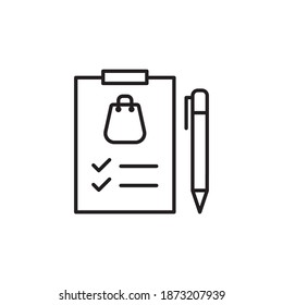shopping list icon vector line style. list icon outline design. isolated on white background