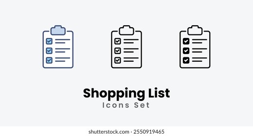 Shopping List Icons set thin line and glyph vector icon illustration