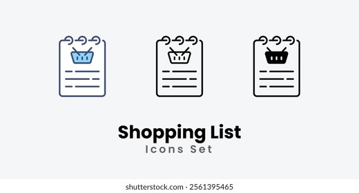 Shopping List Icons thin line and glyph vector icon stock illustration