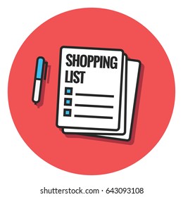 Shopping List in Line Art Style Illustration