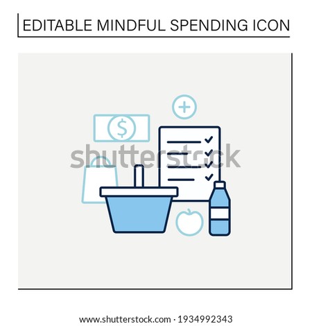 Shopping list line icon. Make shopping list. Planning buying. Only needed products. Thoughtful spending money. Mindful spending concept.Isolated vector illustration.Editable stroke