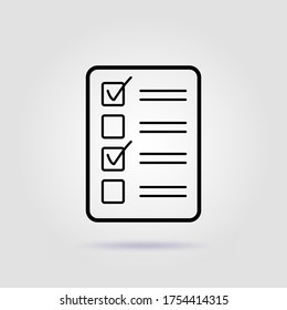 Shopping list line icon on gray background with soft shadow