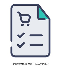 Shopping List Order Checked Single Isolated Icon With Flat Dash Or Dashed Style