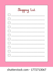 Shopping list. Page template with lines for writing a shopping list. Vector illustration