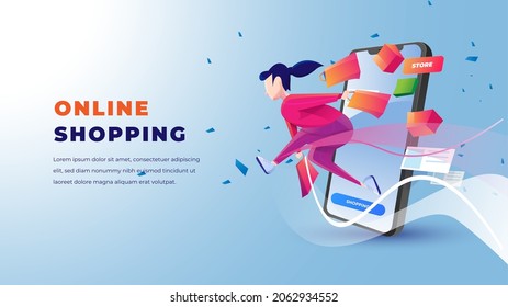 shopping list people illustration with smartphone