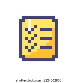 Shopping list pixelated RGB color ui icon. Remembering items to shop. Simplistic filled 8bit graphic element. Retro style design for arcade, video game art. Editable vector isolated image