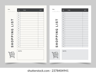 Shopping List Planner Template, Modern Planner Template Set, Vector Planner