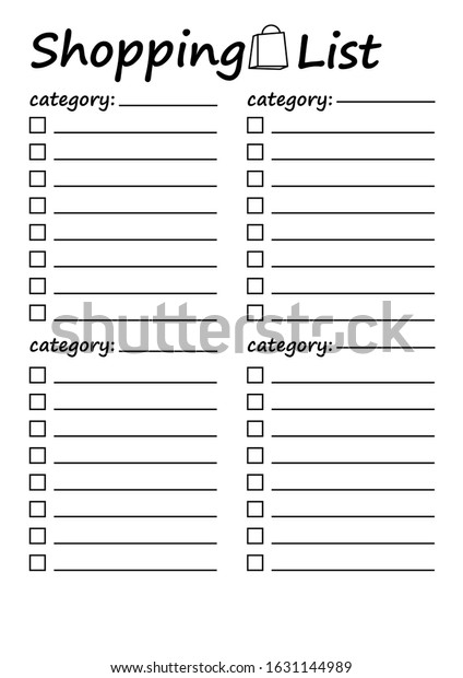 Shopping List Printable Vector Page Blank Stock Vector (Royalty Free ...