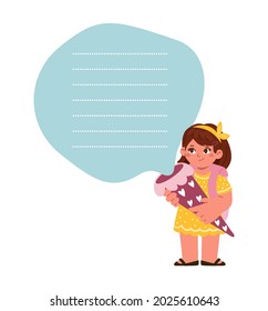 Shopping list for a school.Stuff to buy for first-grader, small girl holding a schultuete cone and looking on the list.German tradition for enrollment.Vector flat illustration.