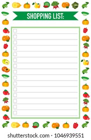 Shopping list template with colourful fruit ornaments. To buy list for the buying diary products.Vector Illustration. 