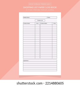 Shopping List Template | Shopping List Note Book | Shopping List Log Book