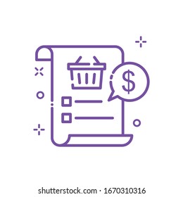 Ilustración del vector de lista de compras. Icono de esquema de compras y comercio electrónico. Archivo EPS 10