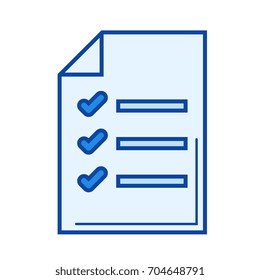 Icono de línea vectorial de lista de compras aislado en fondo blanco. Icono de línea de la lista de compras para infografía, sitio web o aplicación. Icono azul diseñado en un sistema de cuadrícula.
