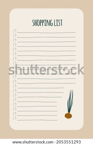 Shopping list with vegetable frame and copy space. Farm food. Vector illustration with a bow. Agricultural ingredients, harvest.