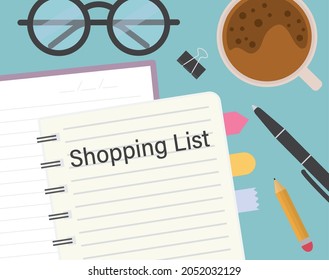 shopping list written in a notebook- vector illustration
