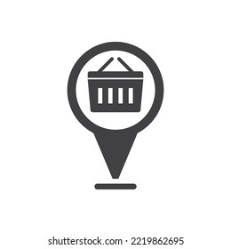 Shopping Location Icon - Basket With Map Pin Icon