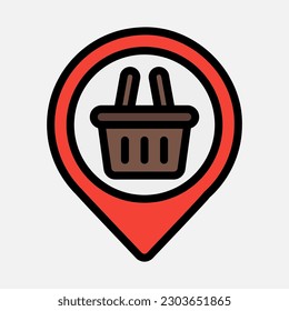 Shopping location icon in filled line style, use for website mobile app presentation