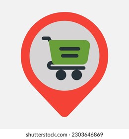 Icono de localización de compras en estilo plano, uso para presentación de aplicaciones móviles del sitio web