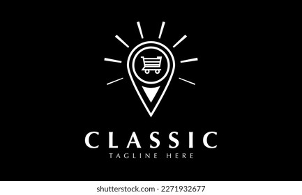 Shopping location pin drop navigation point abstract monogram vector logo template