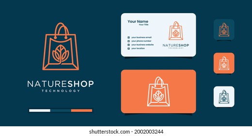 Logotipo de compra con modelos de diseño de logotipos para el concepto de bolsa y hoja