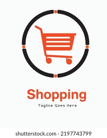 shopping logo with shopping cart and circular shape buy online shop online vector logo illustration