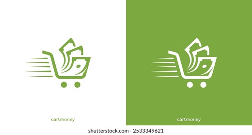 Shopping Logo. Shopping Cart and Money Cast with Minimalist Style. Online Shop Busisness Logo, Icon, Symbol, Vector, Design Inspiration.