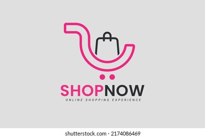 Diseño del logo comercial concepto de diseño para la bolsa de compras y la tienda. diseño de logotipo de compras de supermercado