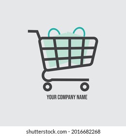 plantilla de diseño de logotipo de compras con toli y ilustración de bolsas de compras