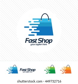 Shopping logo design vector , fast symbol on shopping bag. Abstract concept for online store.