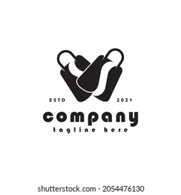 Shopping Logo. Online Shop Logo, Two Black Shopping Bag Icon isolated on White Background. Usable for Online Store Logos. Flat Vector Logo Design Template Element.