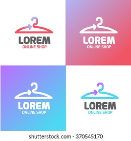 Shopping logo. Online store vector logo. Hanger sign. Hanger pictogram with text. 