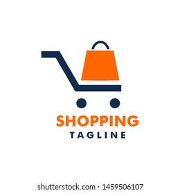 Shopping logo orange and blue color with bag and basket icon