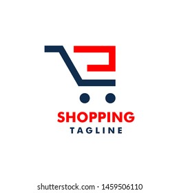 shopping logo red and blue color with basket illustration