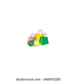 shopping logo template with leaf and lemon vector illustration