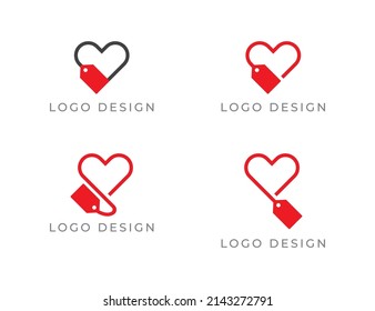 Icono de signo de concepto de vectores con logotipo de compras Diseño. Combinar corazón con etiqueta.