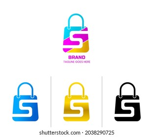 Shopping Logo, Vektorvorlage. mit buntem Stil. für Online- und Offline-Geschäfte