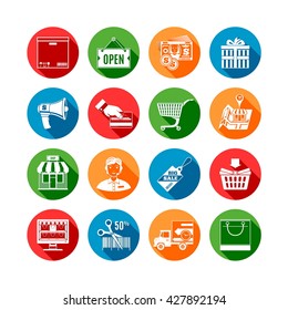 Shopping Long Shadow Icons Set. Vector Illustration
