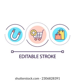 Shopping loop concept icon. Appeal new customers. Retail and commerce. Goods. Consumerism abstract idea thin line illustration. Isolated outline drawing. Editable stroke. Arial font used