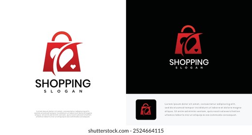 Ilustración vectorial de diseño de logotipo de amor de compras. icono de logotipo de compras.	