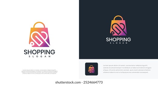 Shopping love logo design vector illustration. shopping logo icon.	
