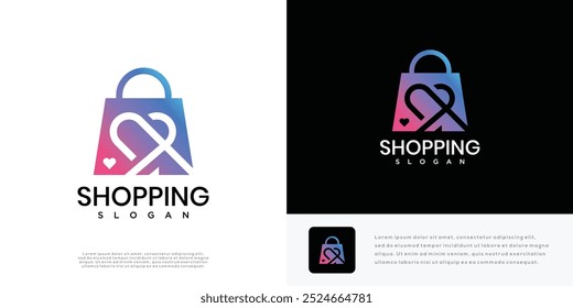Shopping love logo design vector illustration. shopping logo icon.	
