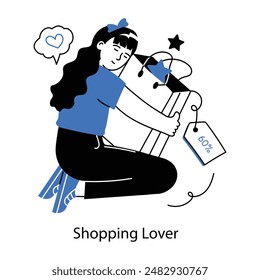 Amante de las compras dibujado a mano mini ilustración 