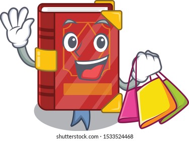 Shopping magic spell book on cartoon rack