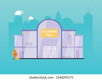 Shopping mall building exterior. Flat design style modern vector illustration concept.