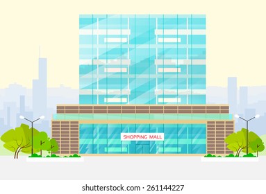 Shopping Mall Building Exterior Vector Illustration