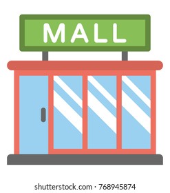 
Shopping mall building in flat design icon 
